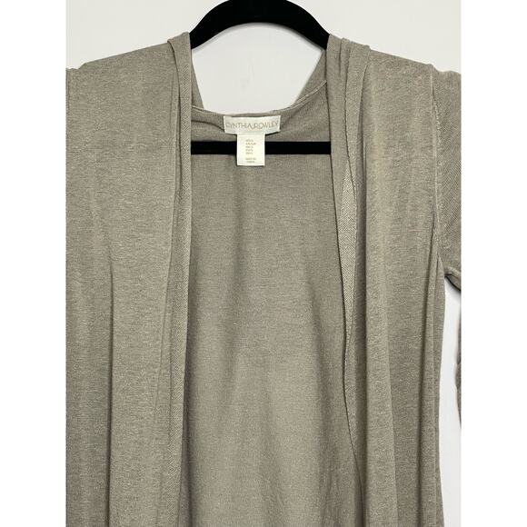 Cynthia Rowley Cardigan Linen Open Front Hooded Roll Tab Long Sleeve Pockets S - Picture 3 of 9